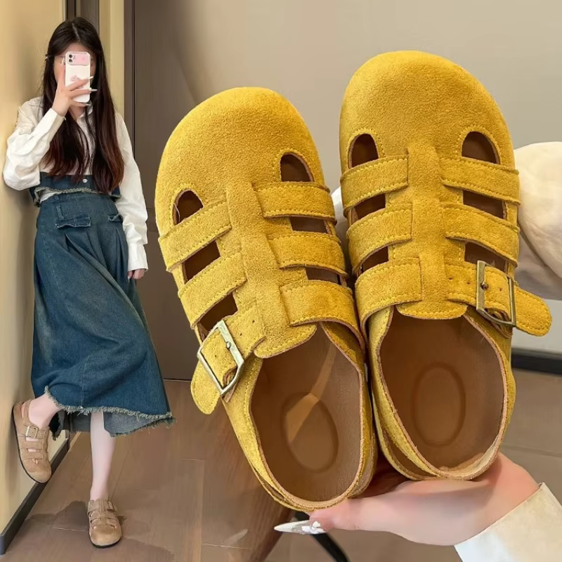 Sandales romaines creuses pour femmes, respirantes, confortables, bout fermé, Style féerique rétro polyvalent, pantoufles à semelles épaisses, chaussures d'été, 2025