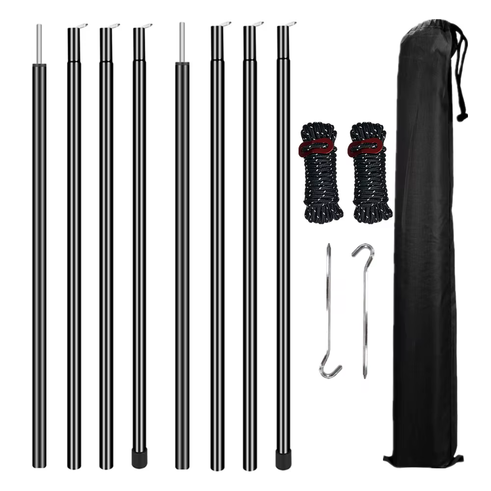 Ensemble de 2 poteaux de tente, poteaux de bâche réglables, tiges en acier pour abri solaire, auvent de Camping, remplacement avec chevilles et cordes