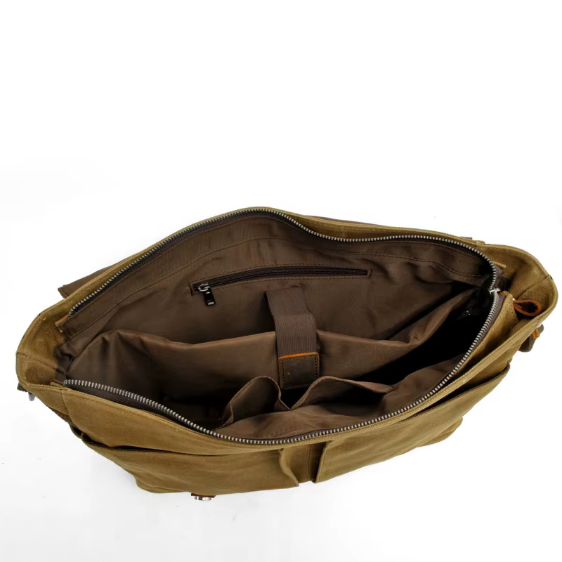 Sac pour homme - Sac pour appareil photo - Sac à bandoulière décontracté - Toile batik avec cuir Crazy Horse - Sac