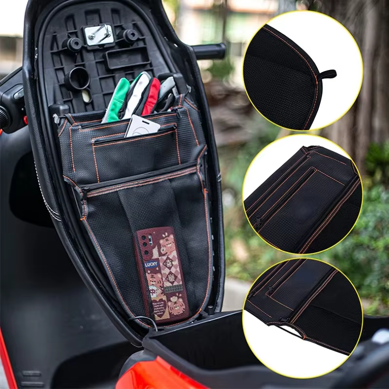 Sac de siège de moto et Scooter, rangement d'outils, seau de siège de moto, sac d'articles divers, fermeture éclair, accessoires de Modification en cuir PU