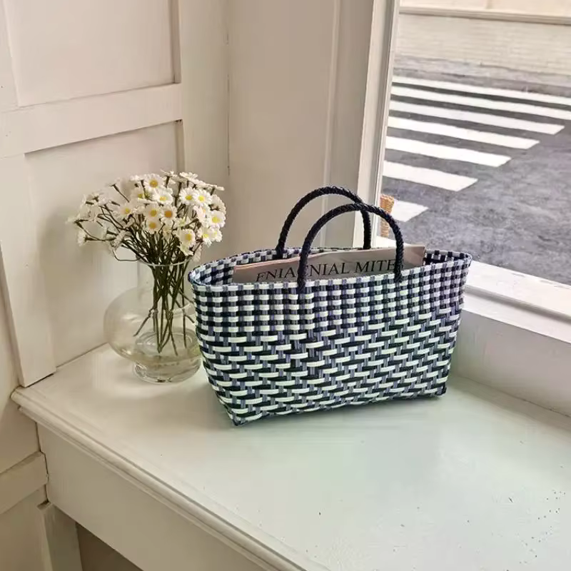 Sac à main en PVC tressé mignon, grande capacité, style bohème, sac de plage, sac de vacances, style campagne, sac panier de courses