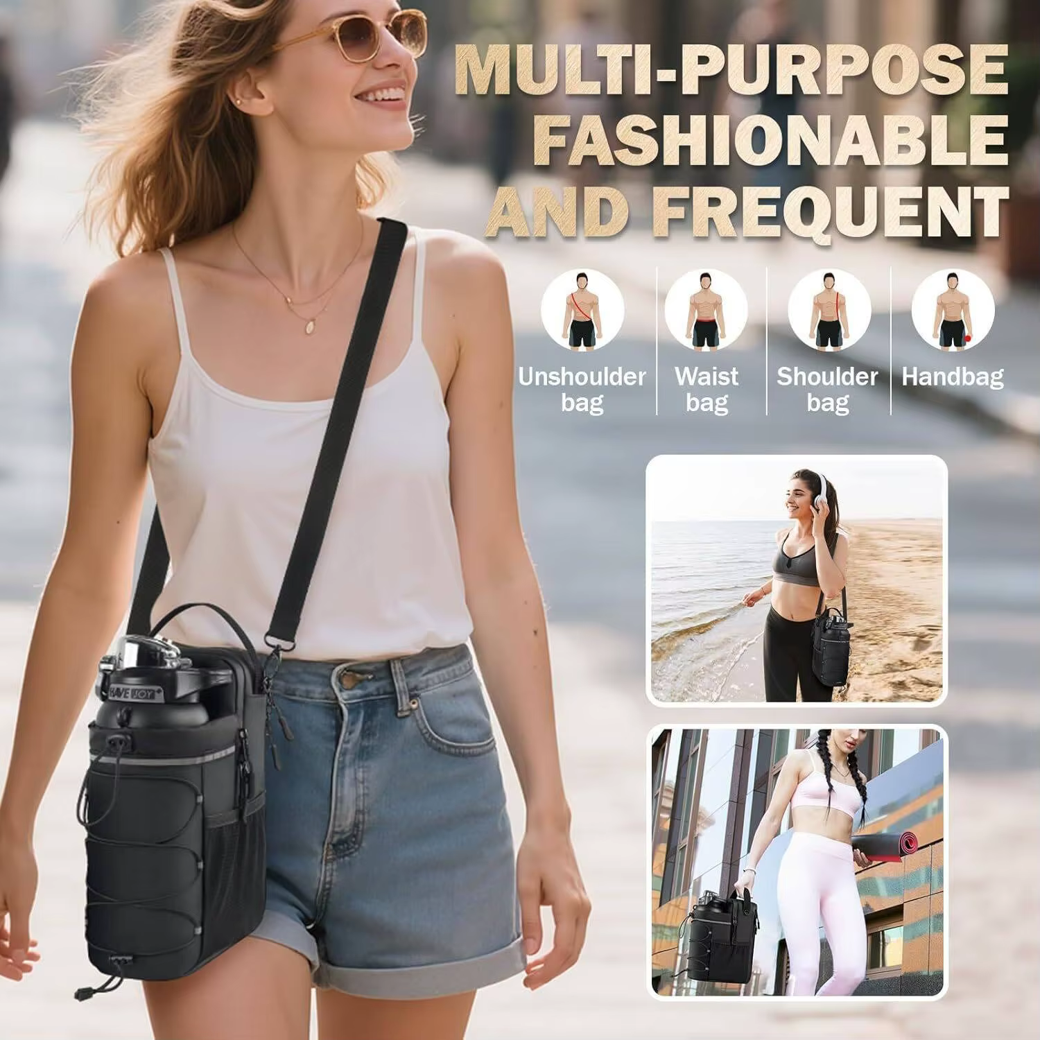 Nouveau sac de sport magnétique pour hommes et femmes – Porte-bouteille à bandoulière avec fixation magnétique | Porte-bouteille d'eau, pochette de sport, sac bandoulière