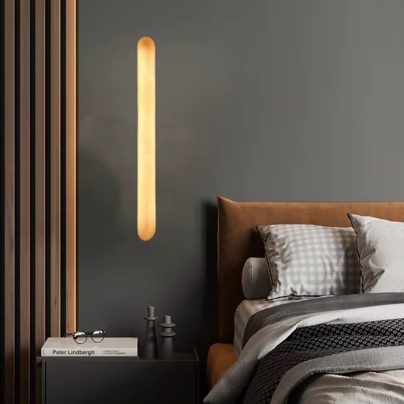 Applique murale LED en marbre naturel espagnol 40/60cm, luminaire décoratif pour la maison, le hall, le restaurant, la chambre, la salle de bain, en cuivre