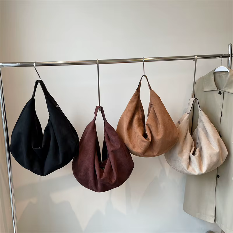 Sac à Main Demi-Lune en Faux Daim Souple pour Femme, Cabas Hobo de Grande Capacité, Fourre-Tout Sous les Bras, Mode Coréenne, Haute Qualité