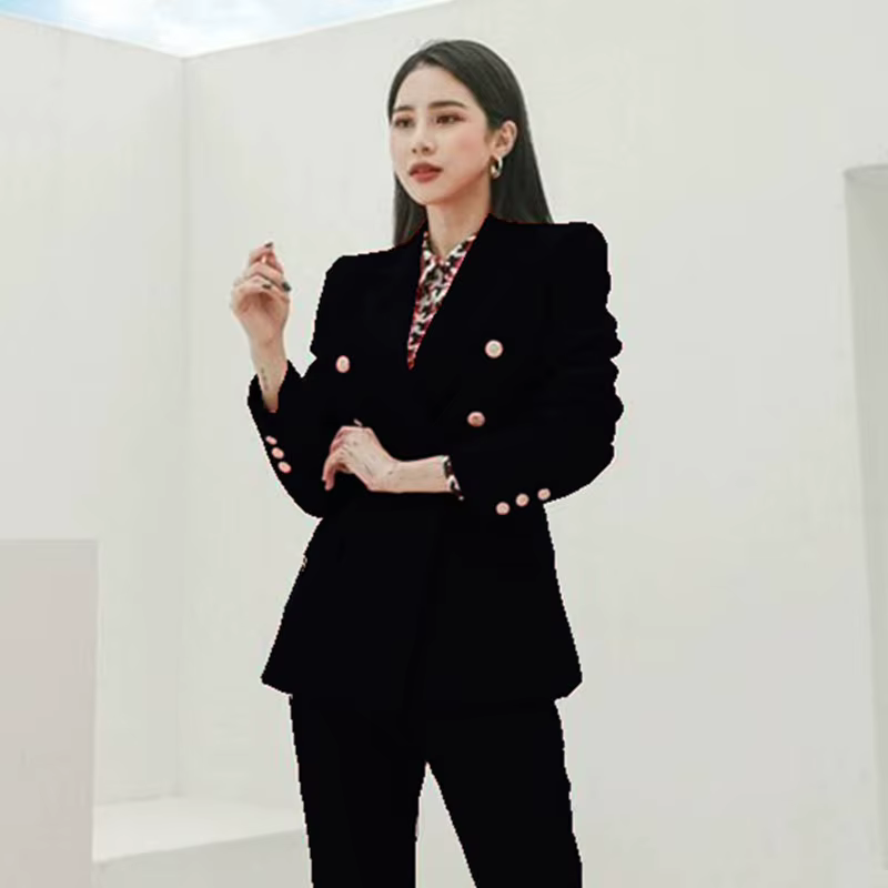 Ensemble de costume rouge pour femmes, décontracté, professionnel, à la mode, Style déesse, hôte, vêtements de travail formels, Polyester, manches longues, boutonné