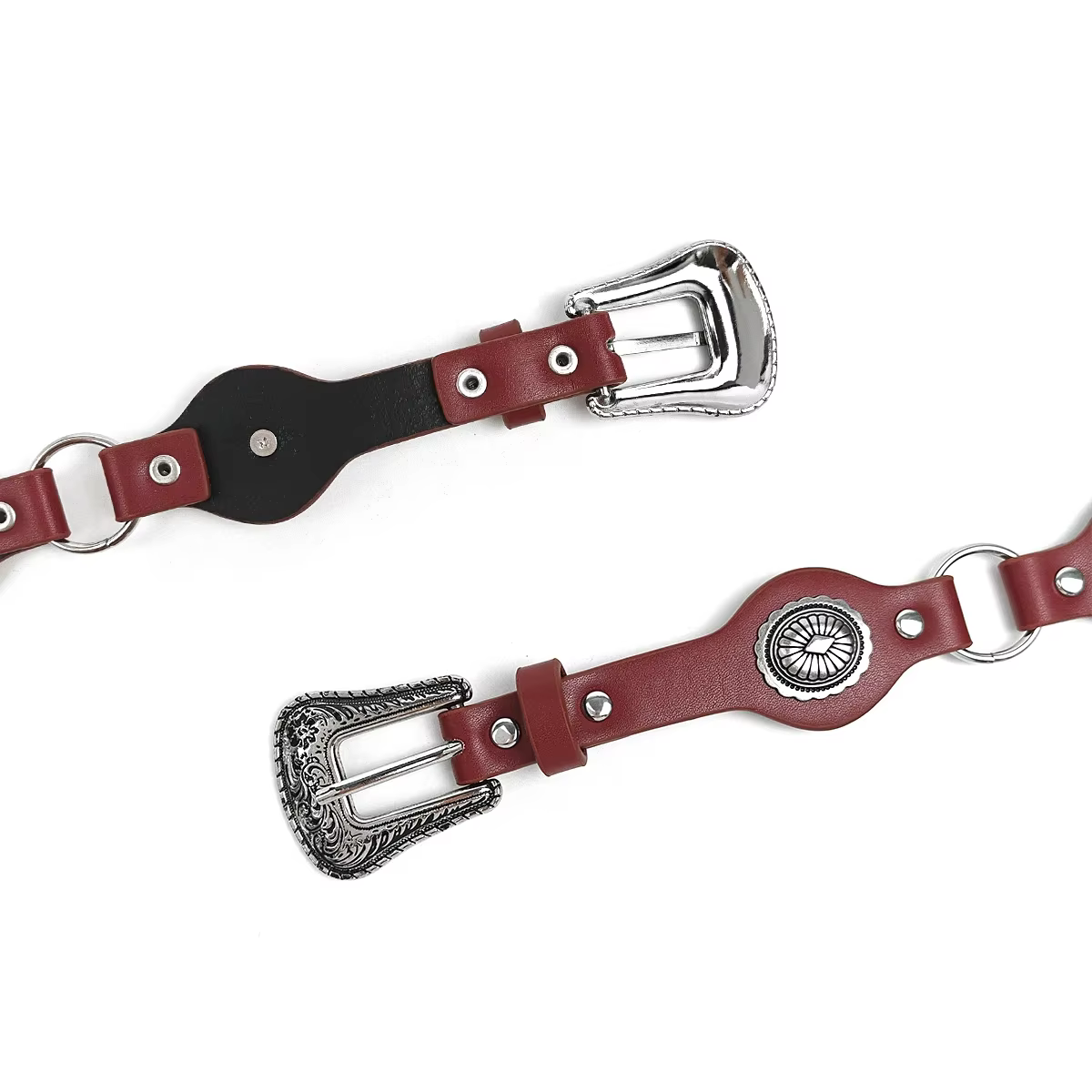 Nouvelle ceinture en cuir rouge de style punk pour femmes