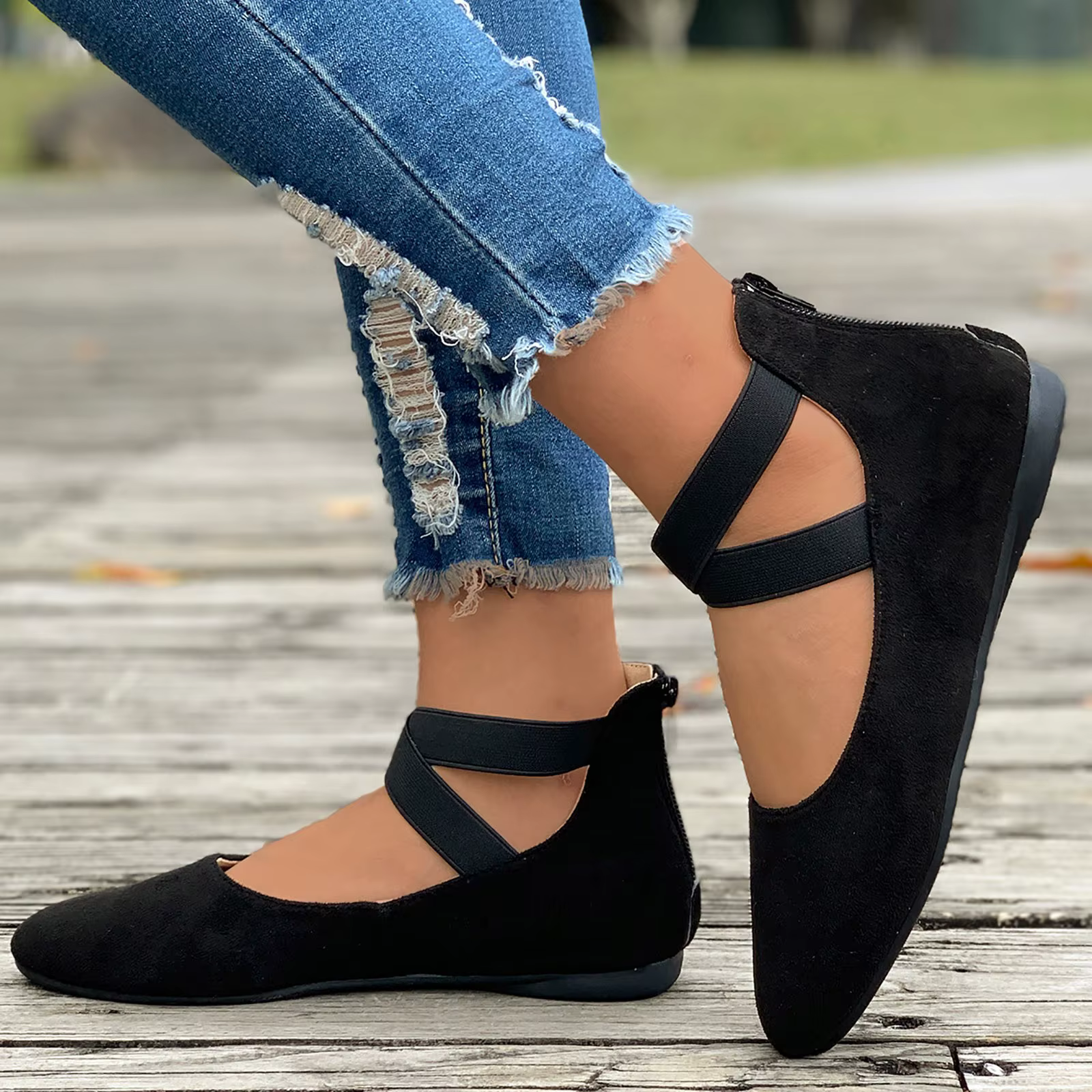 Chaussures plates floquées creuses pour femmes