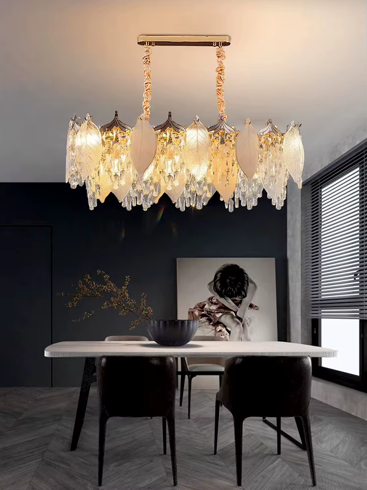 Lustre de feuilles de verre en porcelaine de luxe lampes suspendues en cristal modernes décor à la maison éclairage Lustre Villa salon suspension