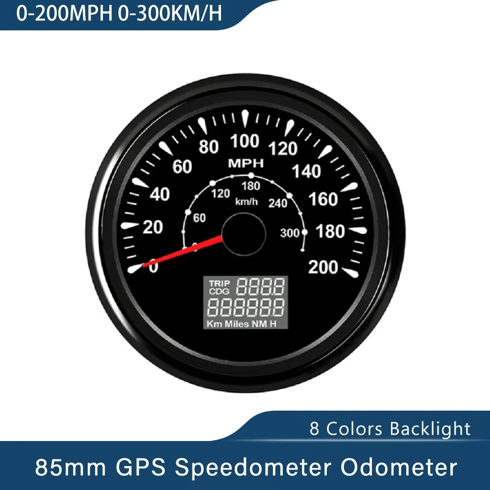 ELING 85mm GPS compteur de vitesse 0-35MPH 0-80MPH 0-160mph 0-200MPH kilométrique avec rétro-éclairage 8 couleurs pour voiture bateau moto