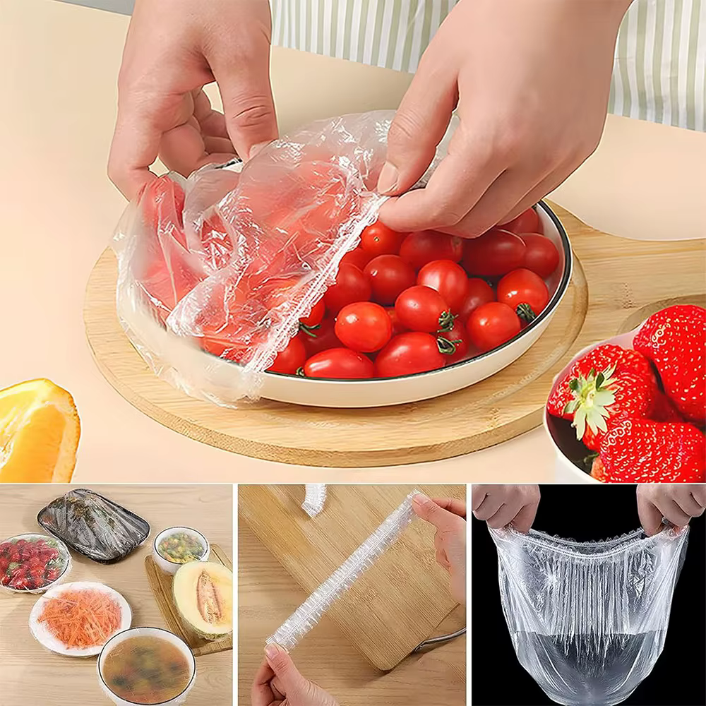 100/200 PCS Housses de protection alimentaire réutilisables pour cuisine, qualité alimentaire, pour conservation des aliments frais, transparentes et élastiques