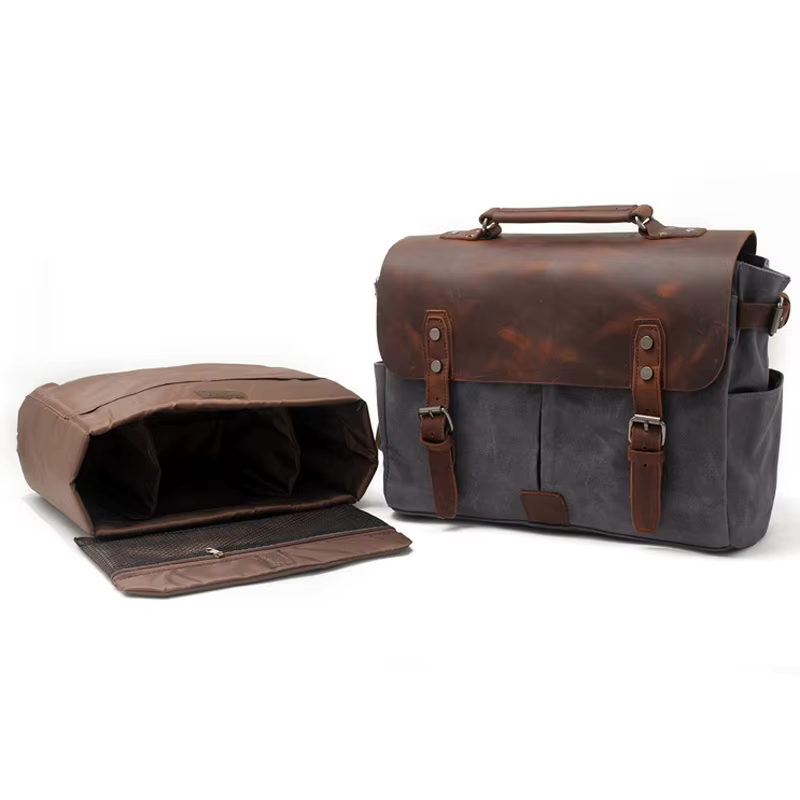 Roadfisher Vintage décontracté toile cuir photographie appareil photo messager sac à bandoulière insérer étui pour Canon Nikon Sony Fuji Leica