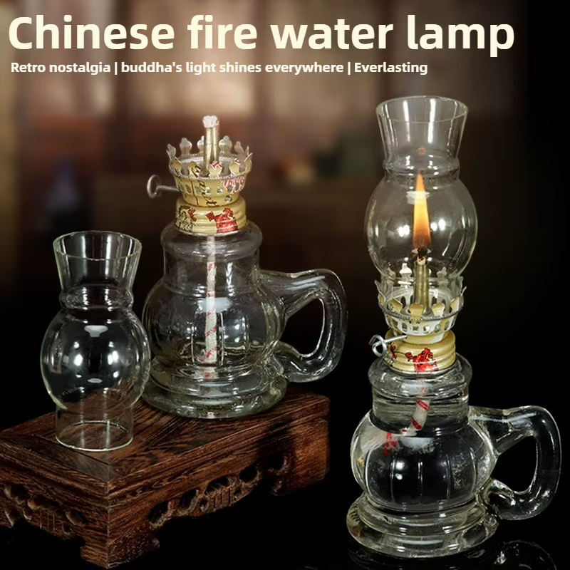 1 lampe à pétrole rétro coupe-vent en verre avec poignée pour éclairage d'urgence intérieur et décoration de la maison